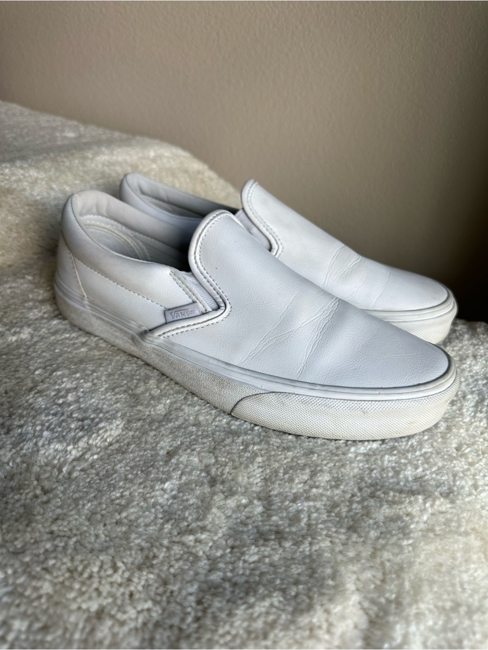 Vans White Slip-On Leather Loafers